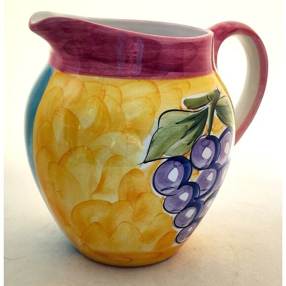 PITCHER/VASE-Hand Painted-Fruit Motif-Bright Colors-Made in Portugal-Holds 8 cup - Picture 4 of 12